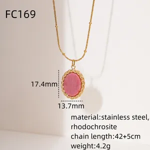 2024 nouveauté rouge pierre naturelle 316L acier inoxydable Rhodochrosite pendentif colliers conception collection de bijoux hypoallergéniques