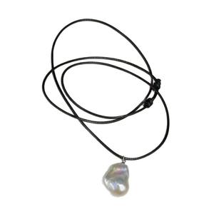 Collier en cuir véritable de forme baroque Zhizhen avec perles, style vintage simple, avec longue couche supérieure ajustable pour pull - Product Image 4