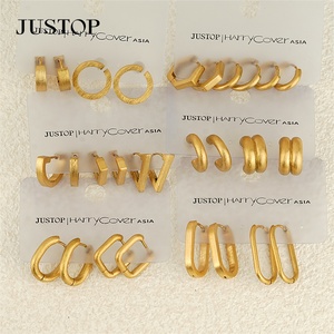 Aros de Moda en Tendencia, OEM/OEM, Impermeables, de Acero Inoxidable, Chapados en Oro de 18K, Hipoalergénicos, para Mujer - Product Image 1