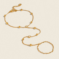 Chaîne de main pour femme en zircon, acier inoxydable plaqué or 18 carats, bracelet perlé, harnais de main minimaliste, bijoux de mode