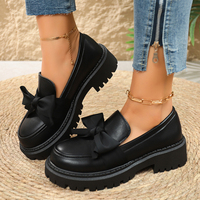 Mocassins à nœud pour femme, semelle compensée, plateforme épaisse, bout rond, style preppy, chaussures d'uniforme scolaire, noirs