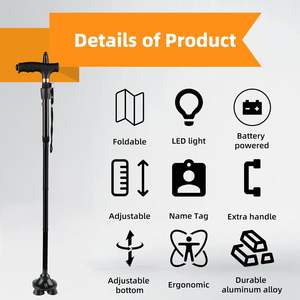 <span class=keywords><strong>Canne</strong></span> Pliante Réglable avec Lumières LED Bâton de Marche pour Femmes/Hommes pour Adultes Seniors Base Stable et Léger - Product Image 2