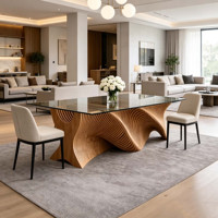 Table à manger de luxe en bois massif avec plateau en verre, bureau rectangulaire pour la maison, l'hôtel, la villa, la cuisine, la cour, le jardin, la salle à manger