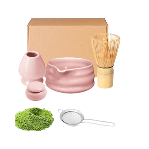 ชุดเครื่องตีชาเขียวชุดทำชามช้อนตักที่ใส่ชาแบบญี่ปุ่นอุปกรณ์เริ่มต้นของขวัญสำหรับพิธี (สีชมพู9แพ็ค) - Product Image 4