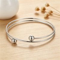 Brazalete Abierto de Doble Capa con Extremo de Bola, Chapado en PVD, de Acero Inoxidable, Minimalista, Impermeable e Hipoalergénico