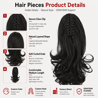 Vente en gros usine : Extension de cheveux queue de cheval à pince noire en fibre synthétique, postiche ondulé pour femme, usage quotidien