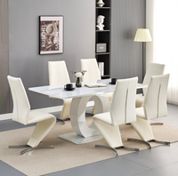 Table à manger moderne en panneaux de bois laqués avec plateau en verre trempé noir pour salle à manger