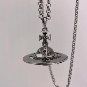 Empress Dowager Glacier Biru Mint hijau besar tiga-dimensi Saturnus tembaga Aloi emas berlapis kristal liontin kalung wanita - Product Image 6