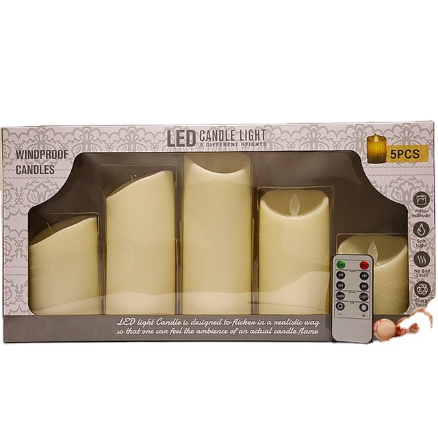 5 in 1 Set Acrylic Glass Candle Shell Remote Control Plastic Flameless Led Candles With Moving Wick for Party Home Decoration