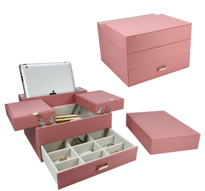 Boîte à <span class=keywords><strong>bijoux</strong></span> organisateur de luxe moderne personnalisable en cuir PU écologique et velours pour <span class=keywords><strong>femme</strong></span> LG8193 (pour bagues, boucles d'oreilles, colliers, bracelets) - Product Image 3