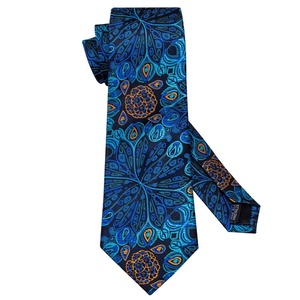 <span class=keywords><strong>Cravate</strong></span> en <span class=keywords><strong>soie</strong></span> jacquard tissée exquise <span class=keywords><strong>bleu</strong></span> <span class=keywords><strong>marine</strong></span> pour homme, ensemble de cravates florales avec logo personnalisé pour affaires, mariage et fête - Product Image 4