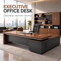 Ensemble de bureau de direction moderne en bois avec chaise, table extensible pour PDG, bureau de direction, bureau informatique avec armoire de rangement