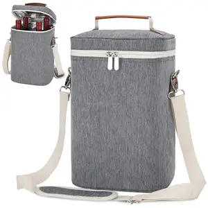 Custom Size Stripe Portable Wine Cooler Tote Bag 4 Bottle Wine Tote Carrier Box Insulated Canvas Padded Champagne Cooler Bag