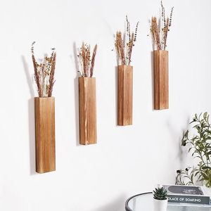 Lot de 4 <span class=keywords><strong>jardinières</strong></span> en <span class=keywords><strong>bois</strong></span> 12 pouces, vases modernes et fins en <span class=keywords><strong>bois</strong></span>, décoration murale pour plantes et tiges de fleurs séchées - Product Image 4