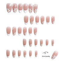 Juego de 30 Uñas Postizas Largas con Diseño de Flor de Primavera, Estilo Francés Suave, Color Blanco Lechoso con Margaritas, Frescas y Elegantes