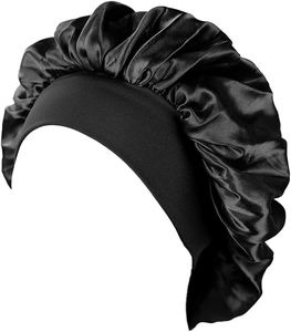 Gorro de satén de lujo para mujer con banda elástica ancha de 30 colores, reutilizable, de secado rápido, para dormir, para cabello rizado, gorro de baño grande - Product Image 2
