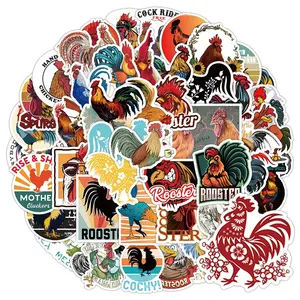 50Pcs Cartoon Rooster Sticker For Children Kids Skateboard Luggage Laptop Room Cock Label Stickers