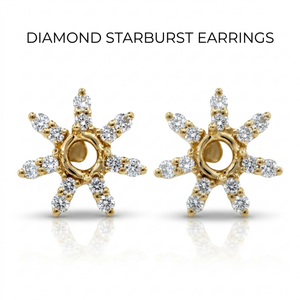Monturas de pendientes de oro macizo de 18K con diamantes naturales en forma de estrella, para venta al por mayor - Product Image 1
