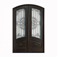 Porte pour maison 96x72 en bois massif avec vitrage en acajou, portes extérieures en bois, portes doubles pré-montées, portes doubles américaines, portes battantes en bois massif modernes