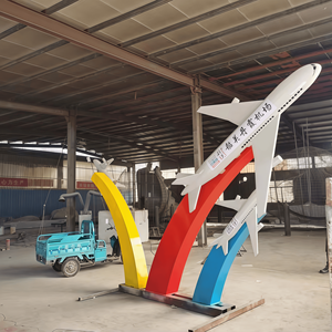 Op maat gemaakte roestvrijstalen vliegtuigsculpturen, grote vierkante buitenornamenten van gespoten metaal, metalen raketdecoraties, fabrikant van metalen sculpturen - Product Image 3