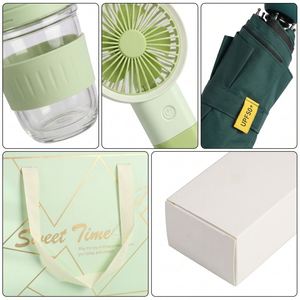 Luxury Summer 3 in 1 Corporate <b>Gift</b> Set Handheld Fan UPF50+ Folding Umbrella Glass Water Cup Custom Logo Bulk Wholesale - Product Image 2