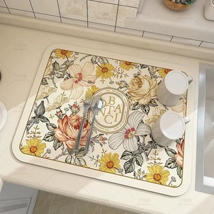 Tapete de lujo floral transfronterizo para fregadero de cocina, de tierra de diatomeas, para vajilla, cuencos y palillos, con control de agua, sin necesidad de lavado. - Product Image 1