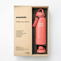 Bouteille d'eau isotherme en acier inoxydable à double paroi de 32 oz avec couvercle verrouillable, large ouverture, boîte cadeau avec deux couvercles