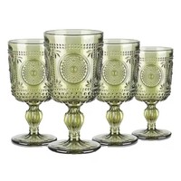 Gobelet à vin de luxe vintage gaufré vert olive, verre teinté sans plomb à motifs multiples pour vin, jus et cocktails