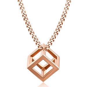 Collar con Colgante de Cubo Geométrico Hueco de Acero Inoxidable de 13 mm, Joyería de Moda para Uso Diario - Product Image 2