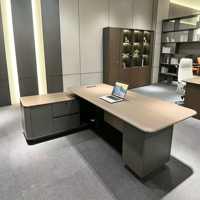 Bureau de direction moderne de luxe en forme de L avec rangement latéral pour bureau de patron, mobilier professionnel pour espace de travail de directeur