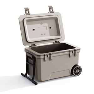 50L Large Capacity Modern PP Reusable Portable Insulated Camping Fishing <b>Cooler</b> <b>Box</b> with Wheeled Design for Outdoor Use - Product Image 1