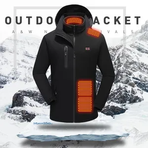 Gruppe Männer Ultraleichte beheizte Jacke Winter Warme USB-Heizung Smart Hooded beheizte Kleidung Wasserdichte thermisch gepolsterte Jacke