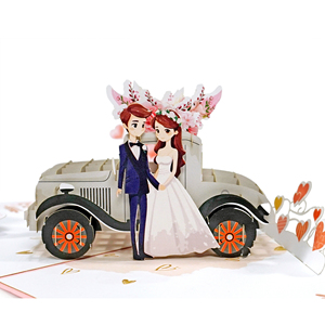 Carte de vœux 3D pop-up « Just Married » avec voiture, ballons et fleurs, cadeau de mariage - Product Image 5