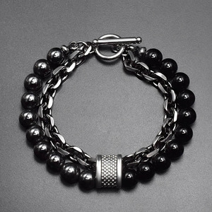 Bracelet en métal perlé avec pierre de <span class=keywords><strong>carte</strong></span> givrée, perles de pierre œil de tigre et perles de lave, chaîne noire pour homme - Product Image 6