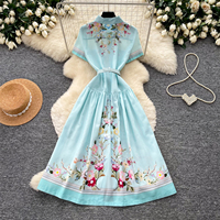 Robe chemise d'été à imprimé floral pour femme, col rabattu, taille cintrée, coupe trapèze, élégante pour le bureau