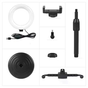 Anillo de Luz LED de 6 Pulgadas, Mini, de Aleación de Aluminio, Portátil, Resistente al Agua, con Soporte para Dos Teléfonos Móviles, Clip de Escritorio, para Transmisiones en Vivo - Product Image 4