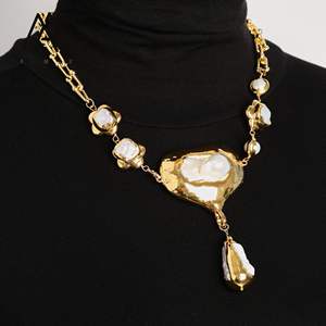 יוקרה מצופה זהב לבן בארוק מים מתוקים שרשרת תליון בסגנון בוהמיאן עם מסיבות שרשרת קישור - Product Image 6