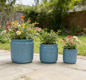 Juego de 3 Macetas de Cerámica Esmaltada, Modernas, para Patio, Suelo y Alféizar de Ventana - Azul Antiguo - Product Image 2