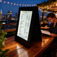 Menu lumineux en cuir de luxe léger, vente directe d'usine pour le commerce électronique transfrontalier, hôtels, cafés, bars
