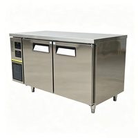 Congelador Comercial de Dos Puertas con Banco de Trabajo, Refrigerador Bajo Mostrador de Acero Inoxidable, Mesa de Preparación de Cocina con Congelador Profundo