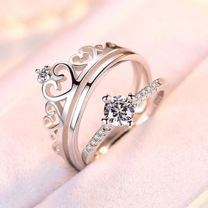 Anillos De Pareja Platinum Plated Wedding Zircon <b>Couple</b> <b>Ring</b> for Men Women Romantic Crown Adjustable Open Zircon Shiny <b>Ring</b> - Product Image 2