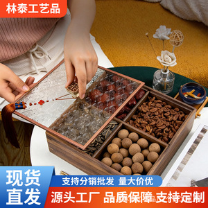 Wood Style Square <b>Storage</b> <b>Tray</b> With Lid 4-7 Compartments For Snacks Dried Fruits Tea Time Home Living Room Use - Product Image 5