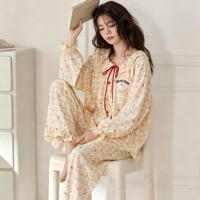 Pyjamas élégants de style coréen, imprimés mignons, pour femmes, nouvelle collection printemps-automne 2026, chemises de nuit confortables en coton nuage