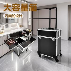 Valise de maquillage professionnelle grande capacité avec roulettes, noire, en PVC, verrouillable, pour salon et rangement à domicile, printemps 2024 - Product Image 2