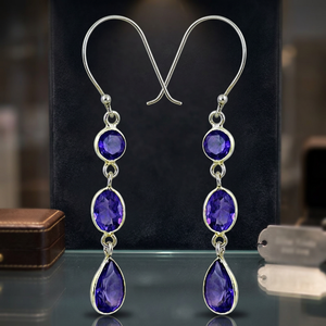 Boucles d'oreilles pendantes en améthyste plaquées argent pour femme, forme goutte d'eau, bijoux romantiques pour soirée, en alliage avec sertissage clos - Product Image 5
