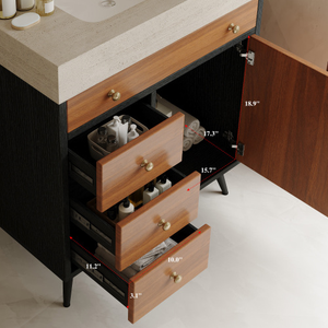Mobile <span class=keywords><strong>Bagno</strong></span> Moderno Freestanding con Lavabo in Ceramica e Top in Pietra Sinterizzata - Product Image 2