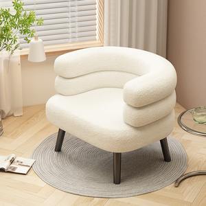 Beanbag <b>Chair</b> Trendy Lamb Wool Tufted Reclining <b>Bedroom</b> Vanity <b>Chair</b> Modern Minimalist Solid Wood Frame Foam Filled Living Room - Product Image 2