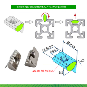 Vente en gros Écrou à ressort M4 M5 M6 M8 Écrou en T pour <span class=keywords><strong>profil</strong></span>é en aluminium extrudé à fente de 6mm Série 20/30/40 Plaque de <span class=keywords><strong>zinc</strong></span> revêtue - Product Image 3