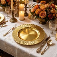Assiette de Présentation de Luxe en Plastique PP Doré de 13 Pouces, Motif Personnalisable, Durable et Réutilisable, Style Américain pour Fêtes, Vente Directe Usine