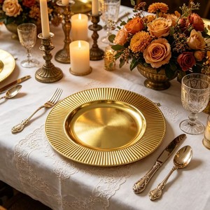 Plato de Presentación de Plástico PP de Lujo de 13 Pulgadas, Color Dorado, Directo de Fábrica, Patrón Personalizable, Duradero, Reutilizable, Estilo Americano, para Fiestas - Product Image 2